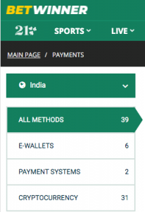 betwinner deposit payment methods