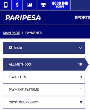 Paripesa Deposit Options 2022