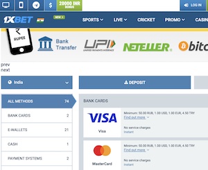 1xbet credit card payment
