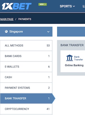 1xbet bank deposit