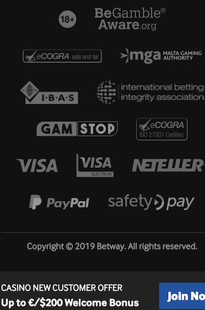betway debit card payment methods