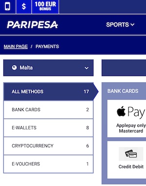 Paripesa bank payments