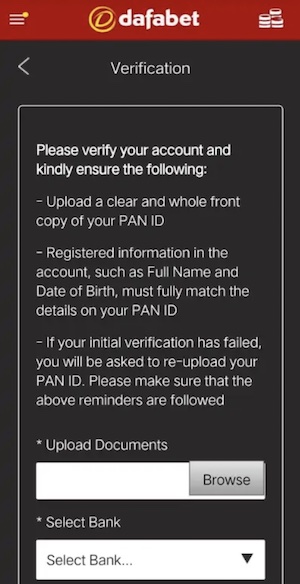 dafabet verification